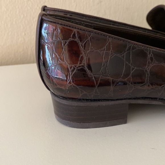 Stuart Weitzman Brown Mock Croc Patent Leather Slip On Loafers Size 7.6 - Picture 7 of 13